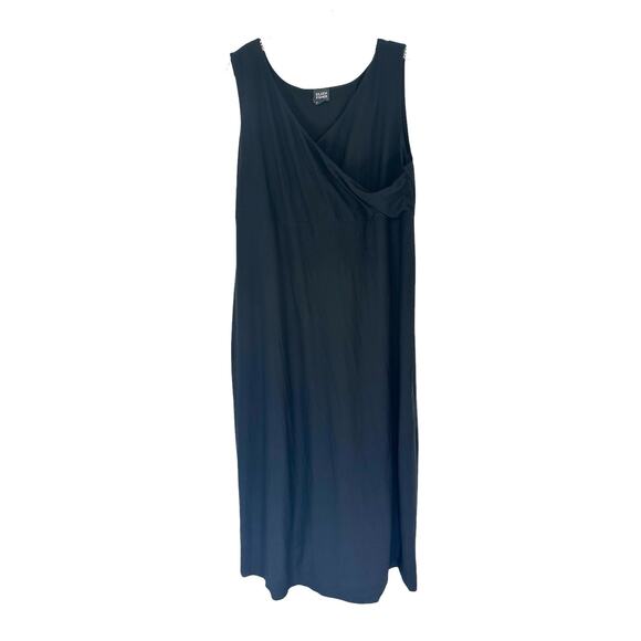 Eileen Fisher Dress Black Sleeveless Cross Front Midi V-Neck Casual Size XL - Picture 1 of 12
